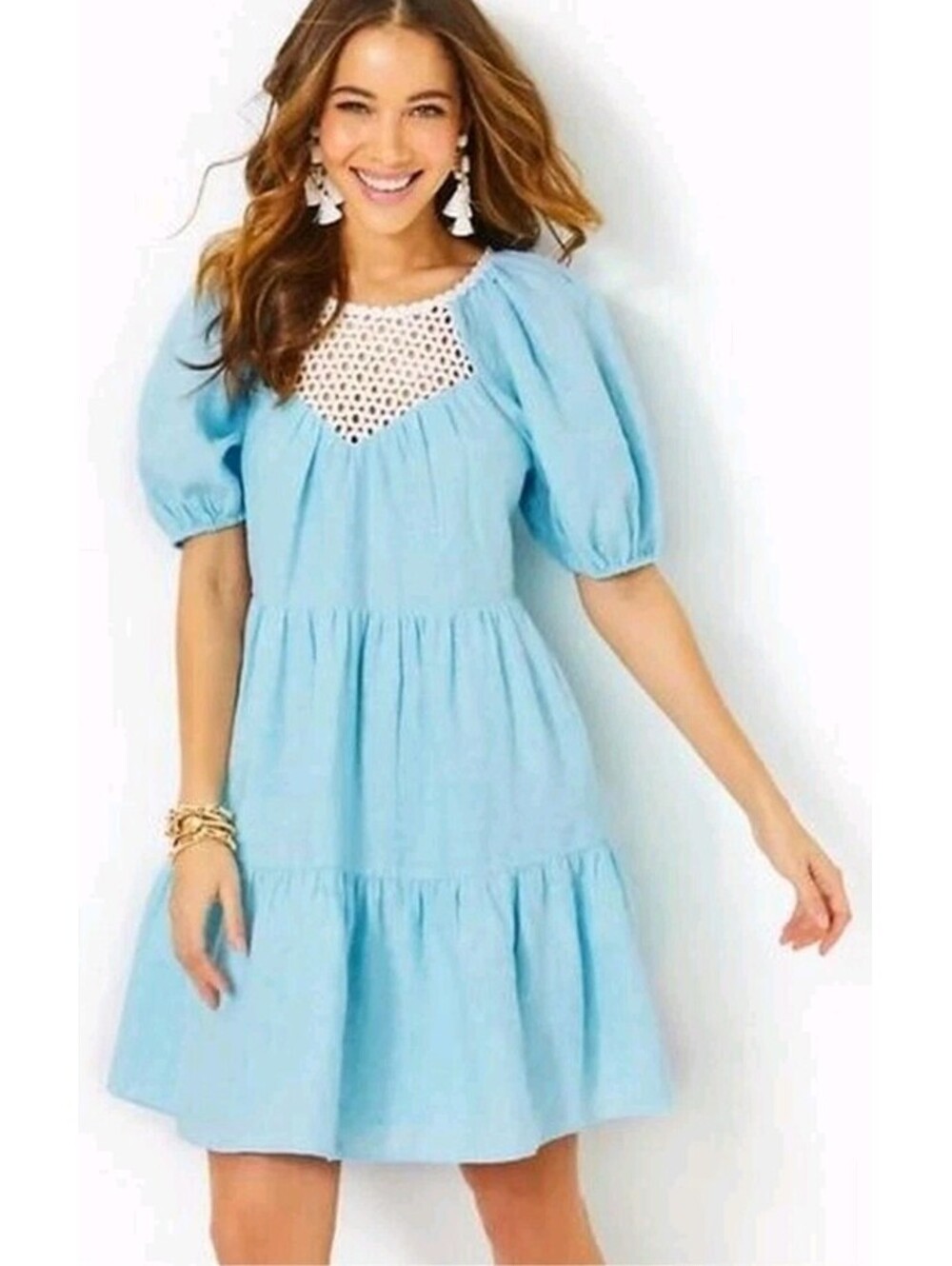 Lilly Pulitzer Size 14 Celestial Blue Charlet Short Sleeve Linen Dress